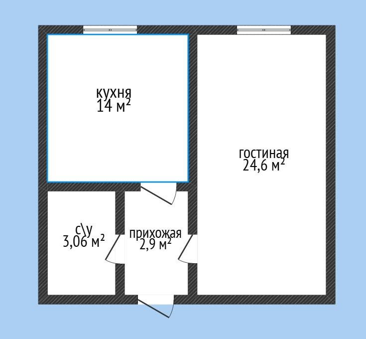 1-комнатная 45 м2 в ЖК undefined корпус null этаж 7