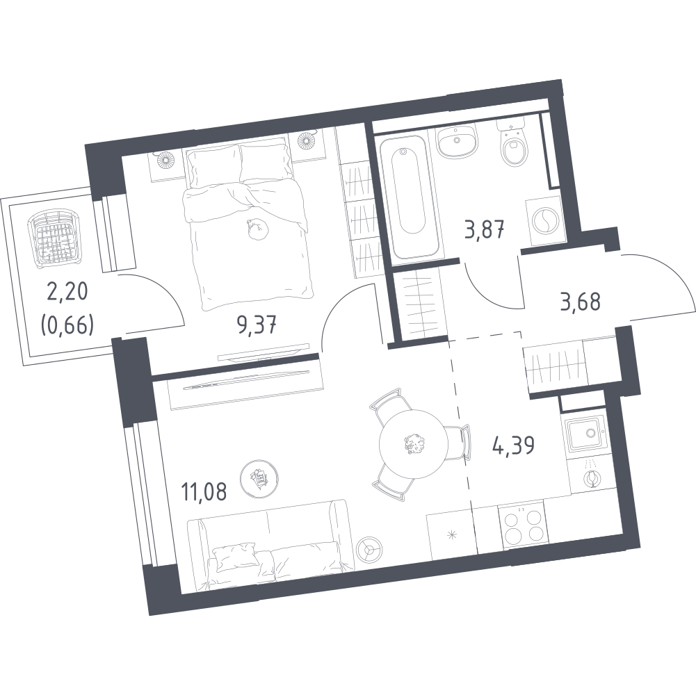 Студия 33 м2 в ЖК Подольские кварталы корпус null этаж 3