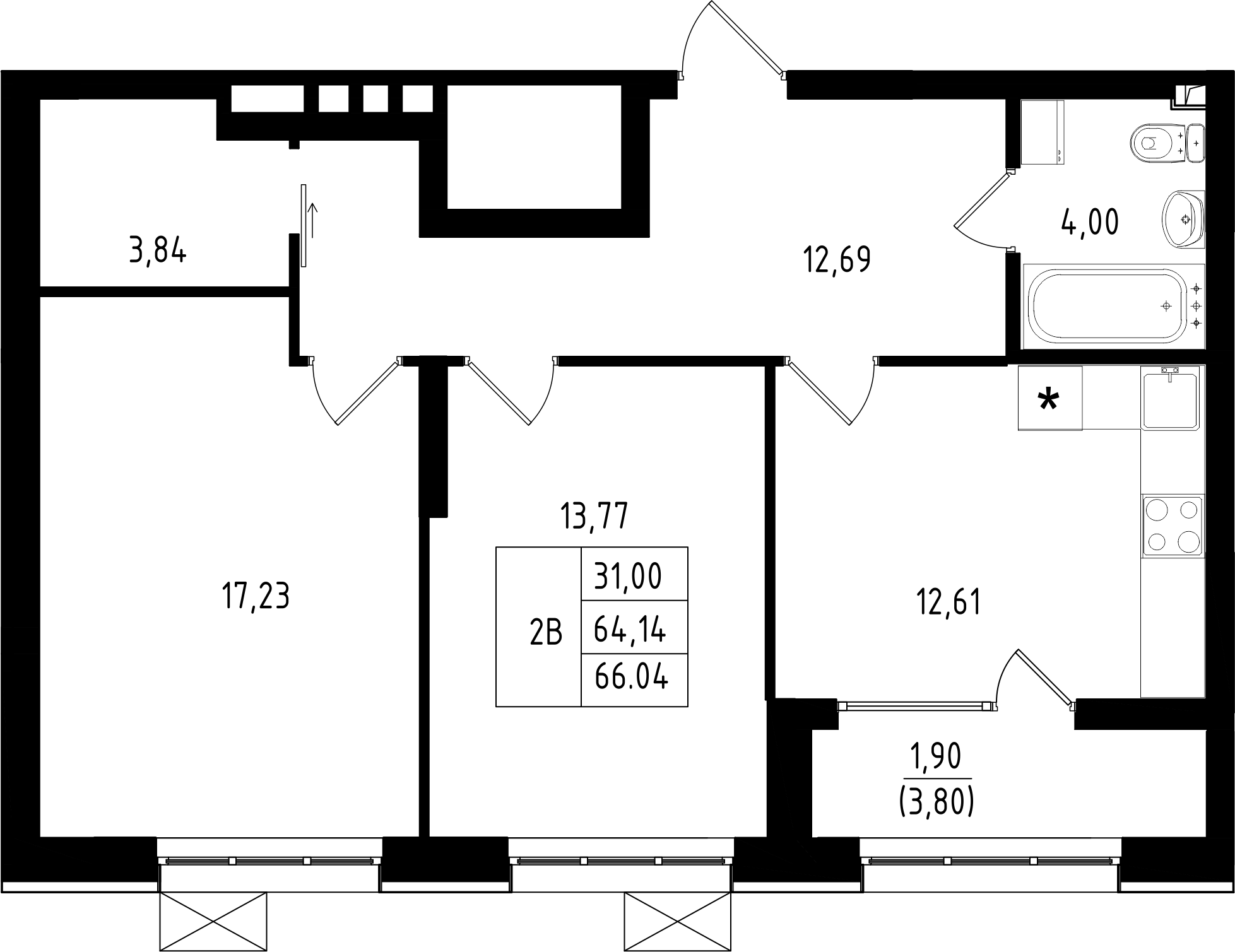 2-комнатная 66 м2 в ЖК Династия корпус null этаж 1