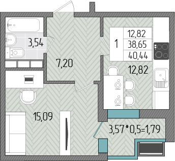 1-комнатная 40 м2 в ЖК Сады у моря корпус null этаж 4