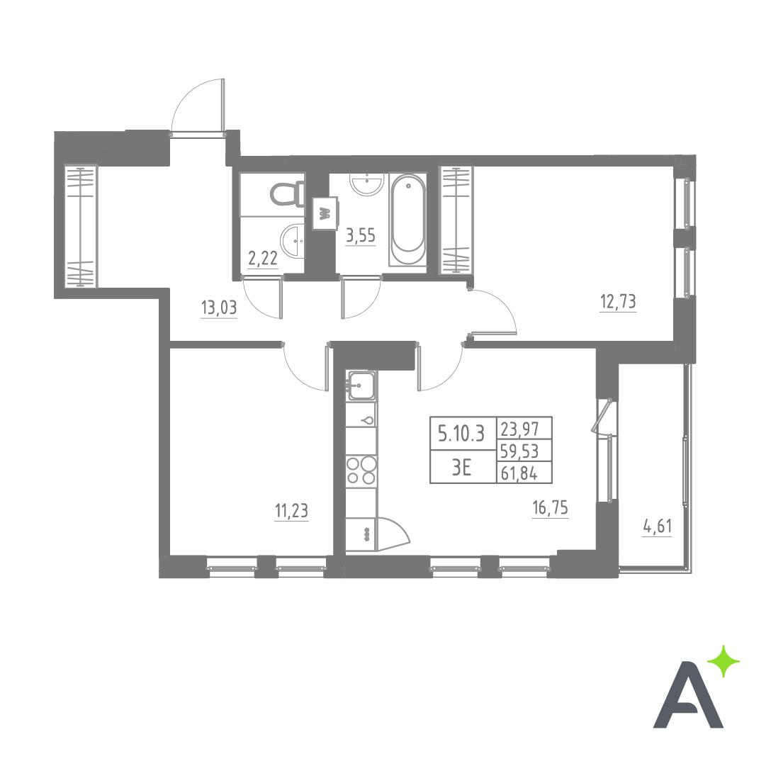 Студия 61 м2 в ЖК Аквилон Солар корпус null этаж 11