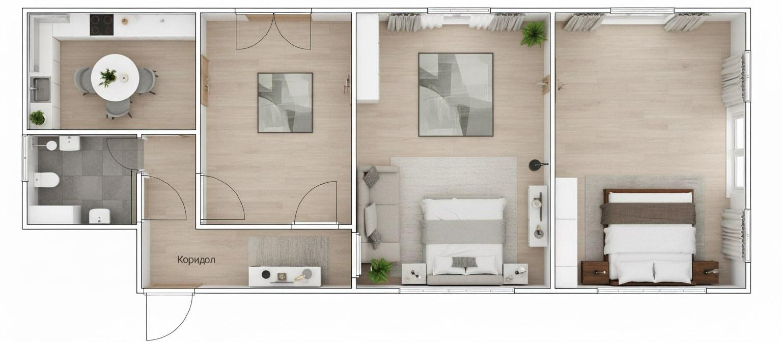 3-комнатная 57.4 м2 в ЖК undefined корпус null этаж 1