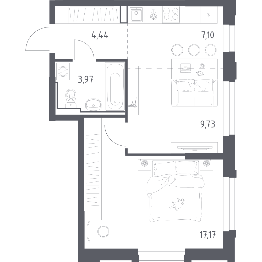 Студия 42 м2 в ЖК Рябиновая Роща корпус null этаж 10