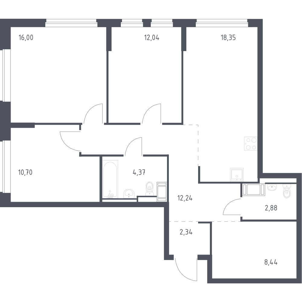 3-комнатная 87 м2 в ЖК Новое Колпино корпус null этаж 10