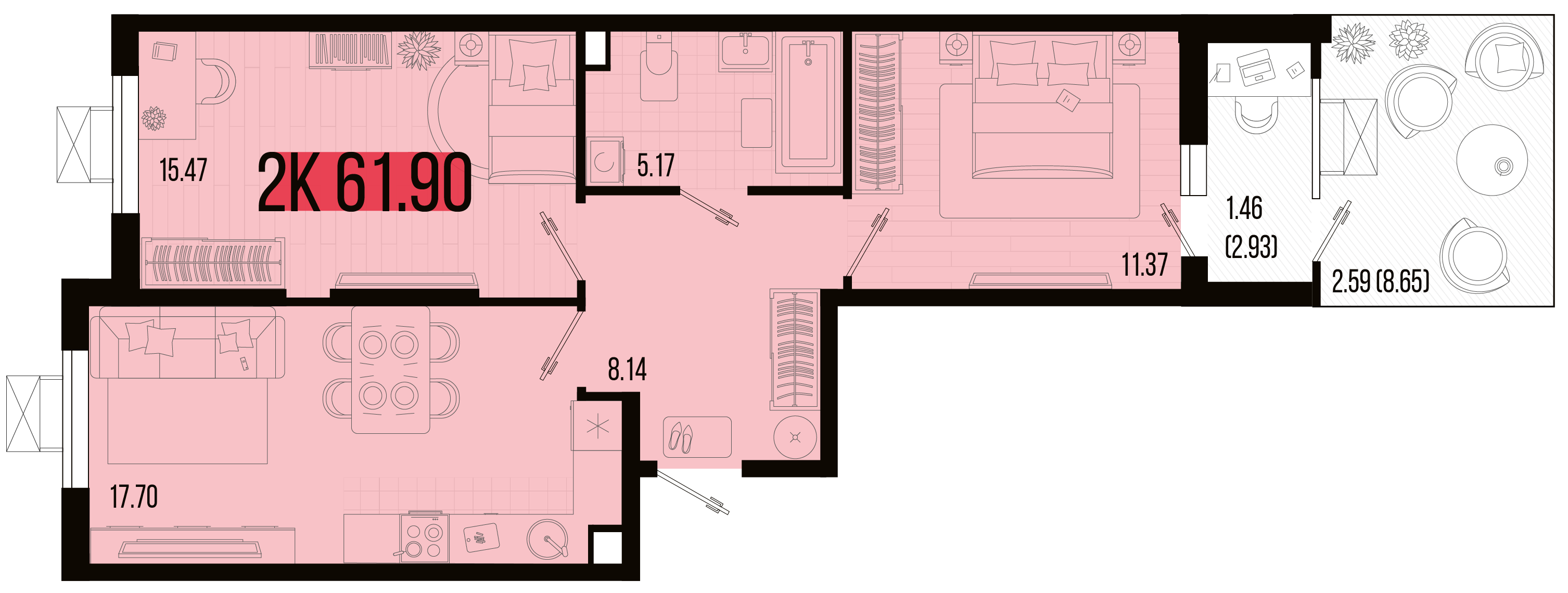 2-комнатная 61 м2 в ЖК Цветной бульвар корпус null этаж 1