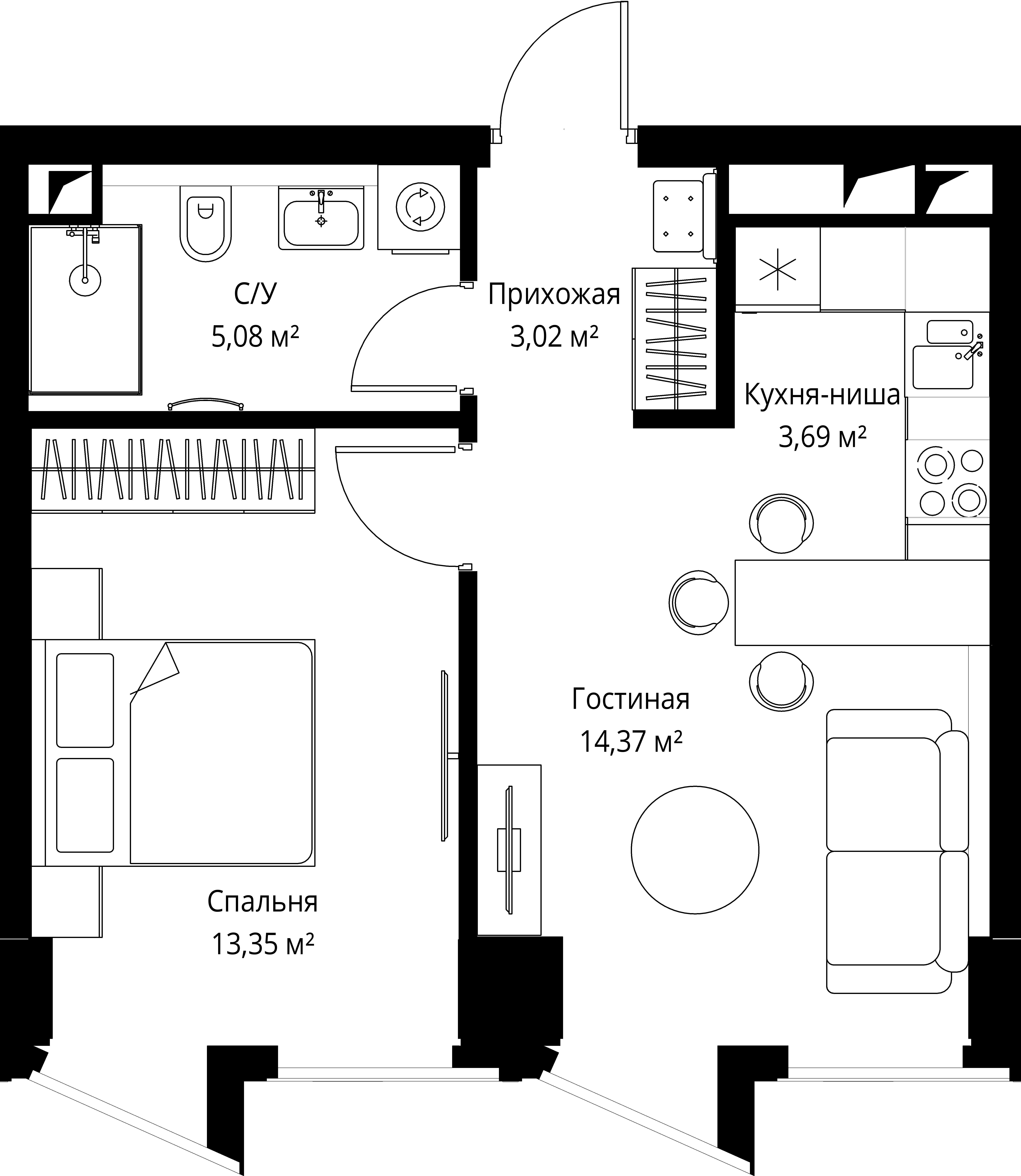 1-комнатная 39 м2 в ЖК Famous корпус null этаж 3