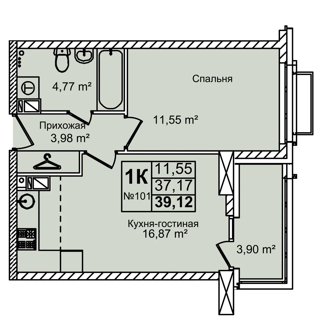 2-комнатная 39 м2 в ЖК Авиатор корпус null этаж 11