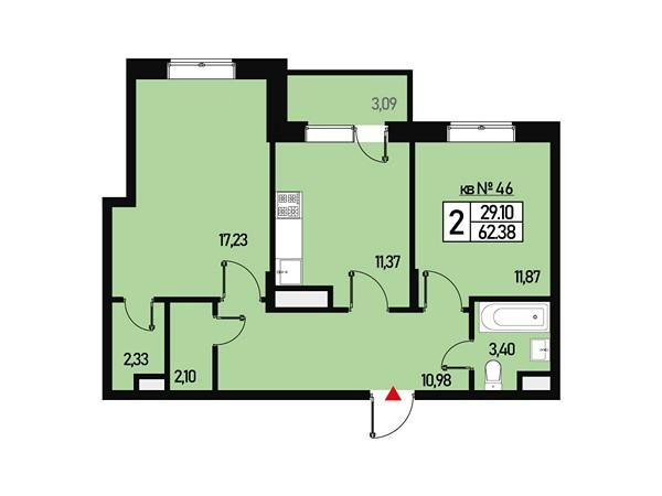 2-комнатная 56 м2 в ЖК Борисоглебское корпус null этаж 3