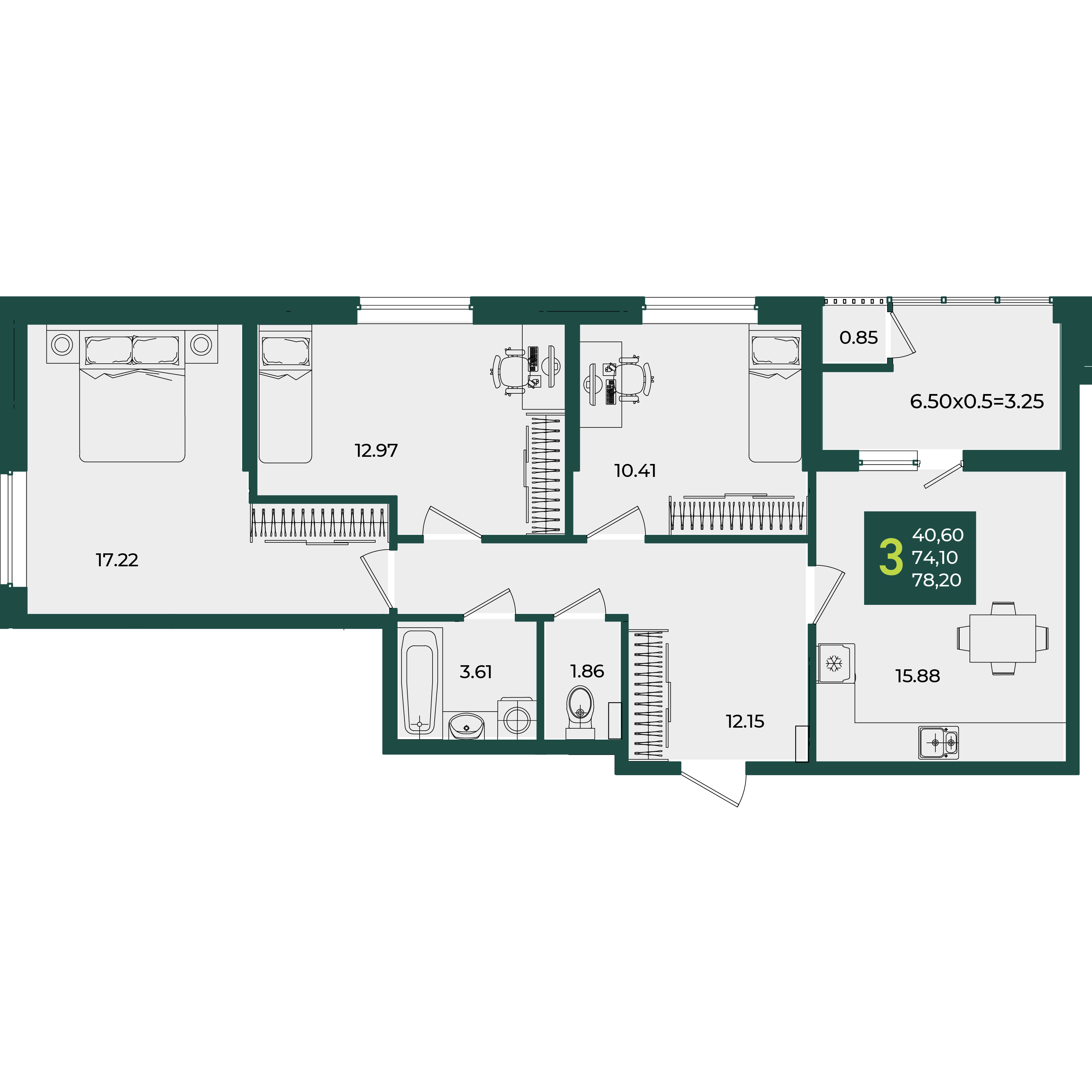 3-комнатная 78 м2 в ЖК Образцово корпус null этаж 2