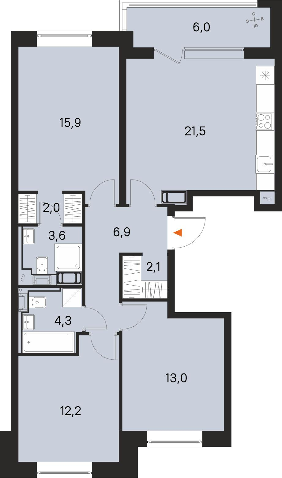 3-комнатная 84 м2 в ЖК М36 корпус null этаж 3