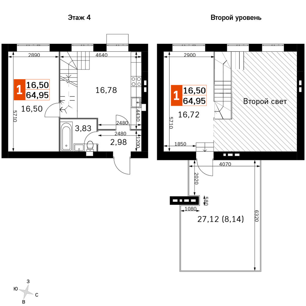2-комнатная 64 м2 в ЖК Жаворонки Клаб корпус null этаж 4
