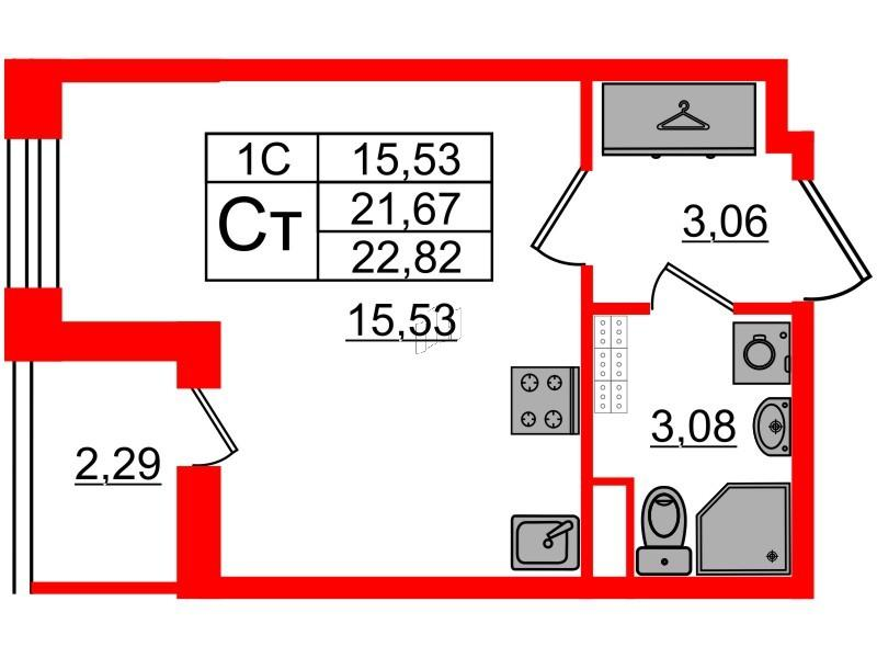 Студия 21 м2 в ЖК Парадный ансамбль корпус null этаж 4