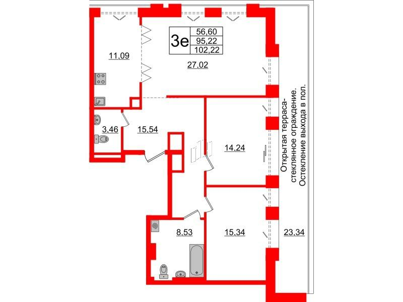 2-комнатная 95 м2 в ЖК Империал Клаб корпус null этаж 6