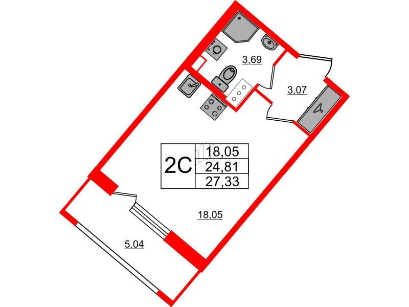 Студия 24 м2 в ЖК Пульс Премьер корпус null этаж 7