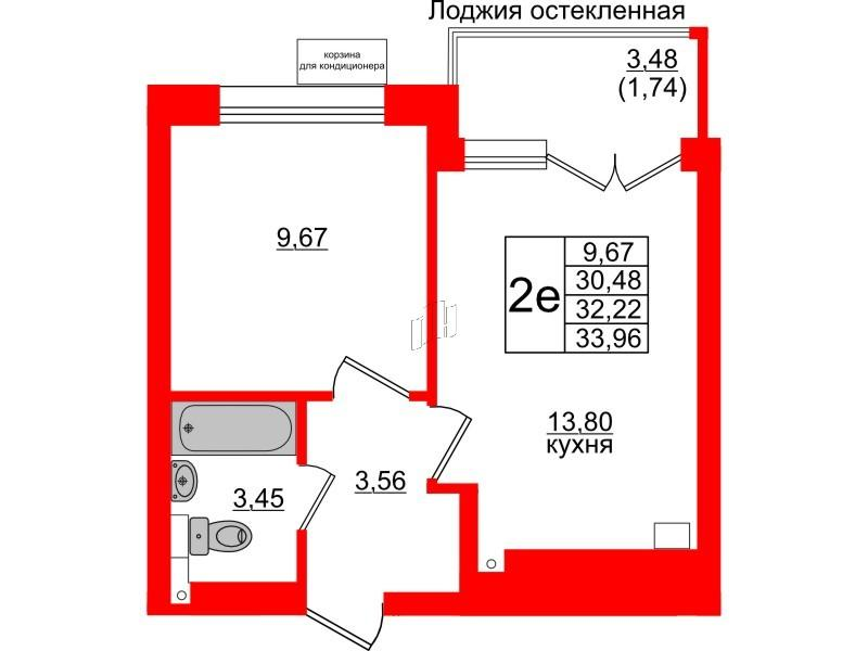 1-комнатная 32 м2 в ЖК Lake City-11 корпус null этаж 6