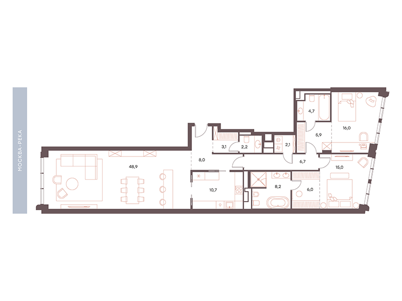 3-комнатная 133 м2 в ЖК Саввинская 27 корпус null этаж 2