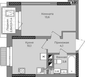 1-комнатная 34 м2 в ЖК Город-парк корпус null этаж 10