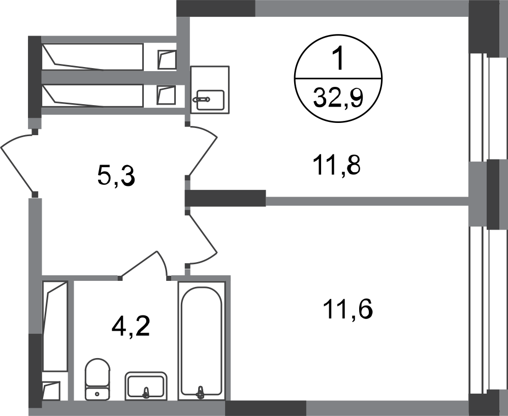 1-комнатная 32 м2 в ЖК Первый Московский корпус null этаж 13