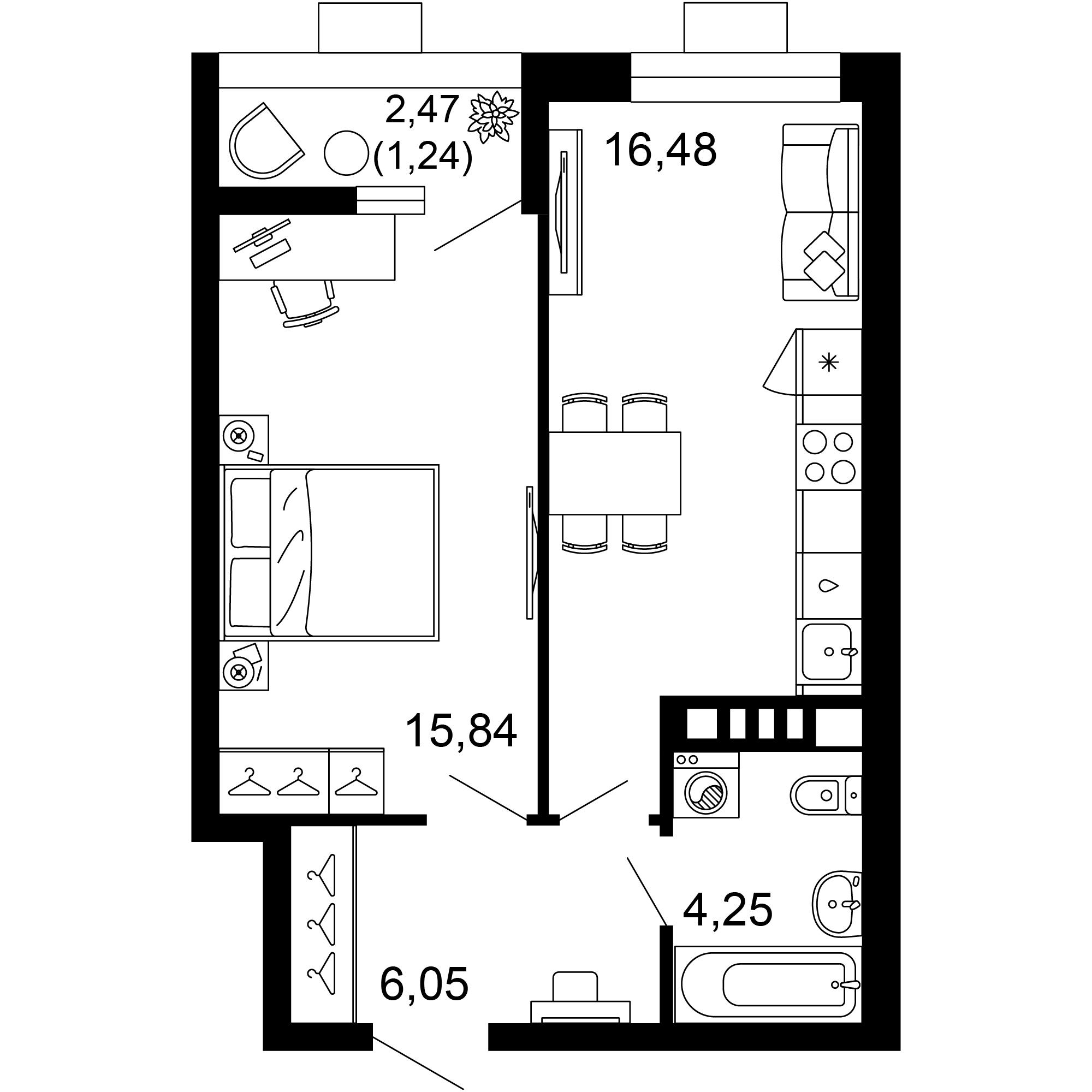 1-комнатная 43 м2 в ЖК 1799 корпус null этаж 4