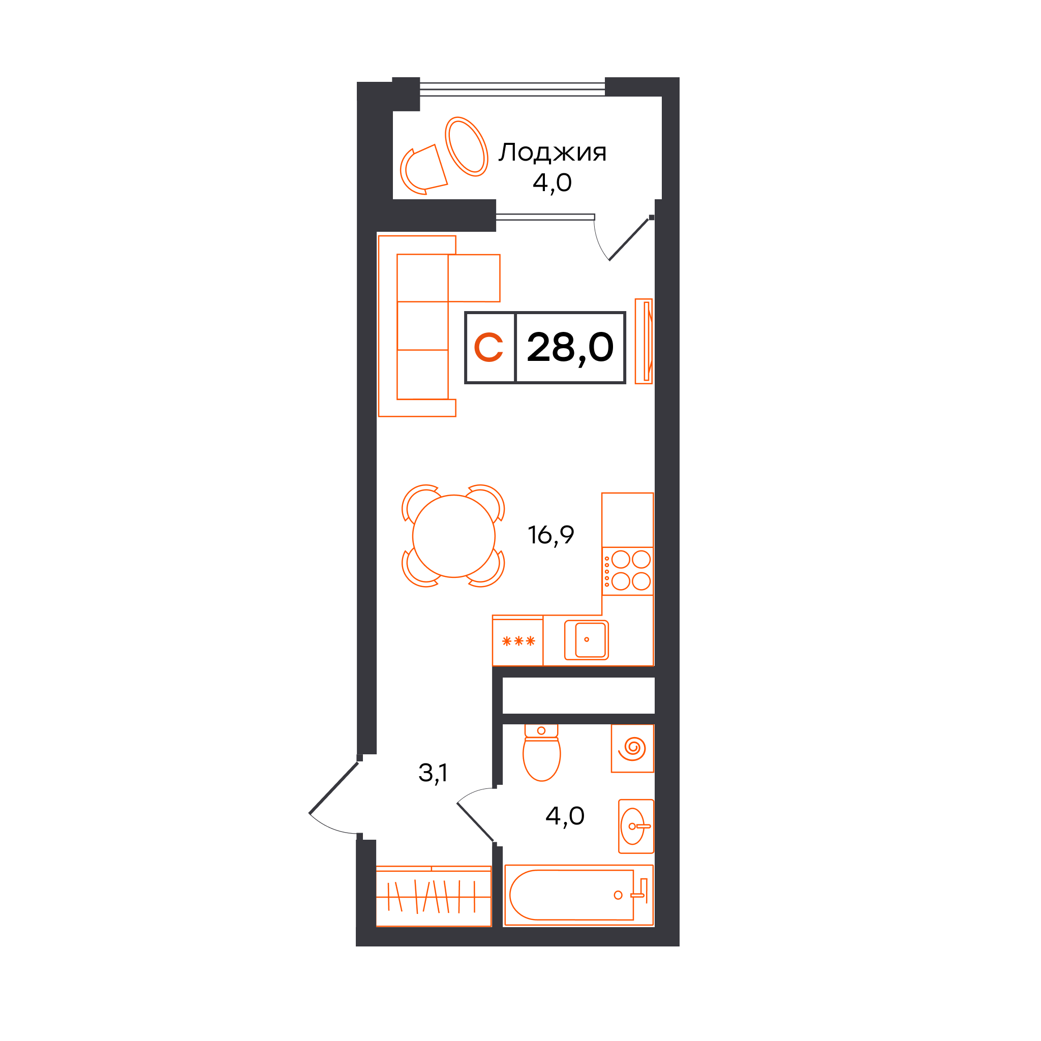 Студия 28 м2 в ЖК УНО. Умный квартал корпус null этаж 4