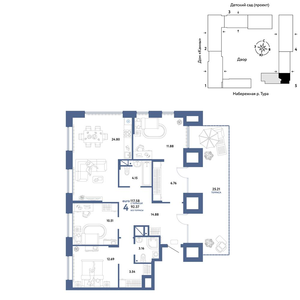 4-комнатная 117 м2 в ЖК Европейский берег 2.0 корпус null этаж 11