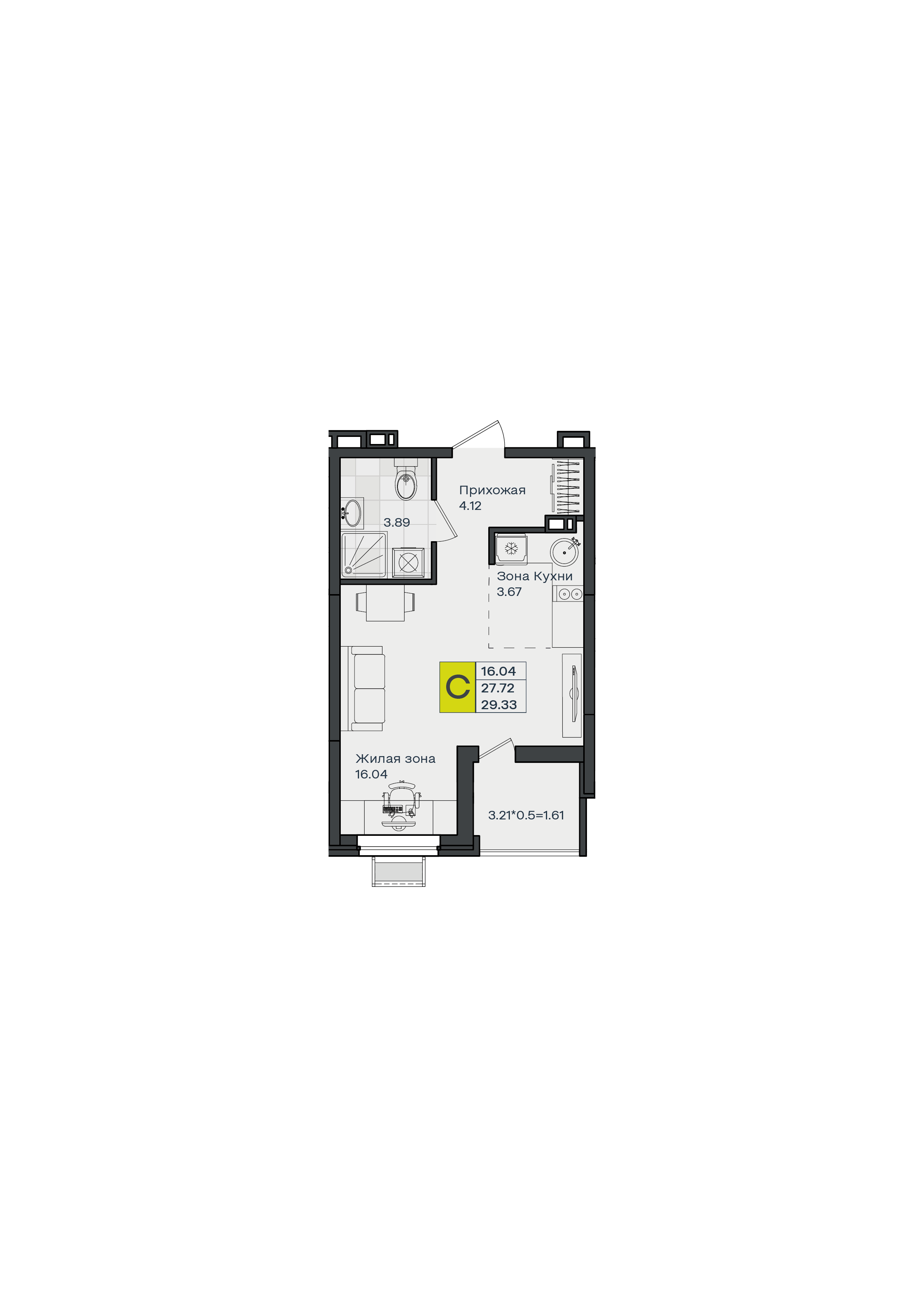 Студия 29 м2 в ЖК МОНО Квартал корпус null этаж 8