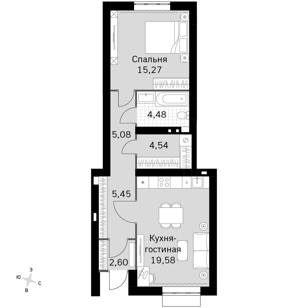 1-комнатная 57 м2 в ЖК Жаворонки Клаб корпус null этаж 1