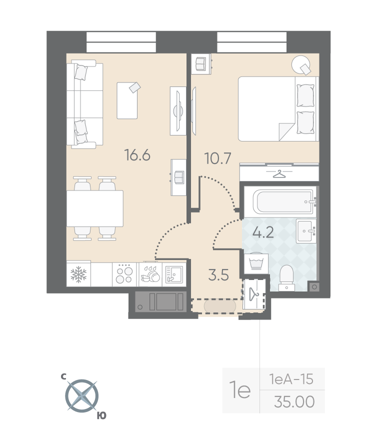1-комнатная 35 м2 в ЖК Большая Охта корпус null этаж 5