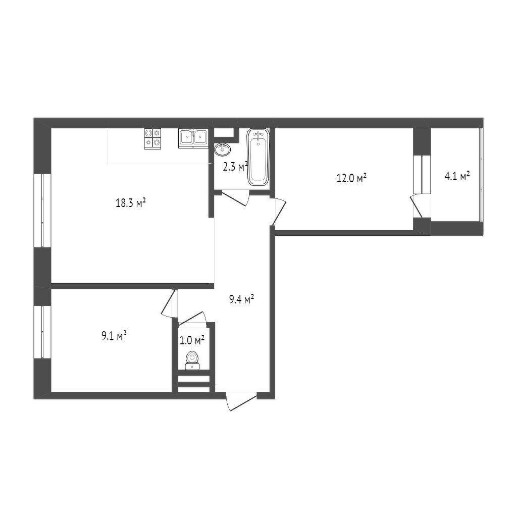 2-комнатная 52.3 м2 в ЖК undefined корпус null этаж 7