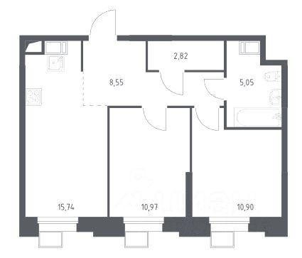 3-комнатная 54 м2 в ЖК undefined корпус null этаж 19
