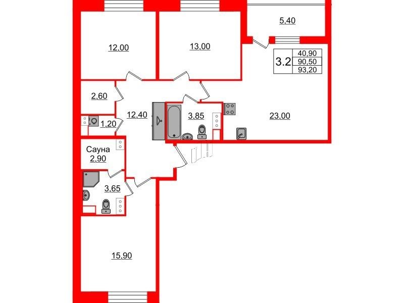 3-комнатная 90 м2 в ЖК Бионика Заповедная корпус null этаж 5