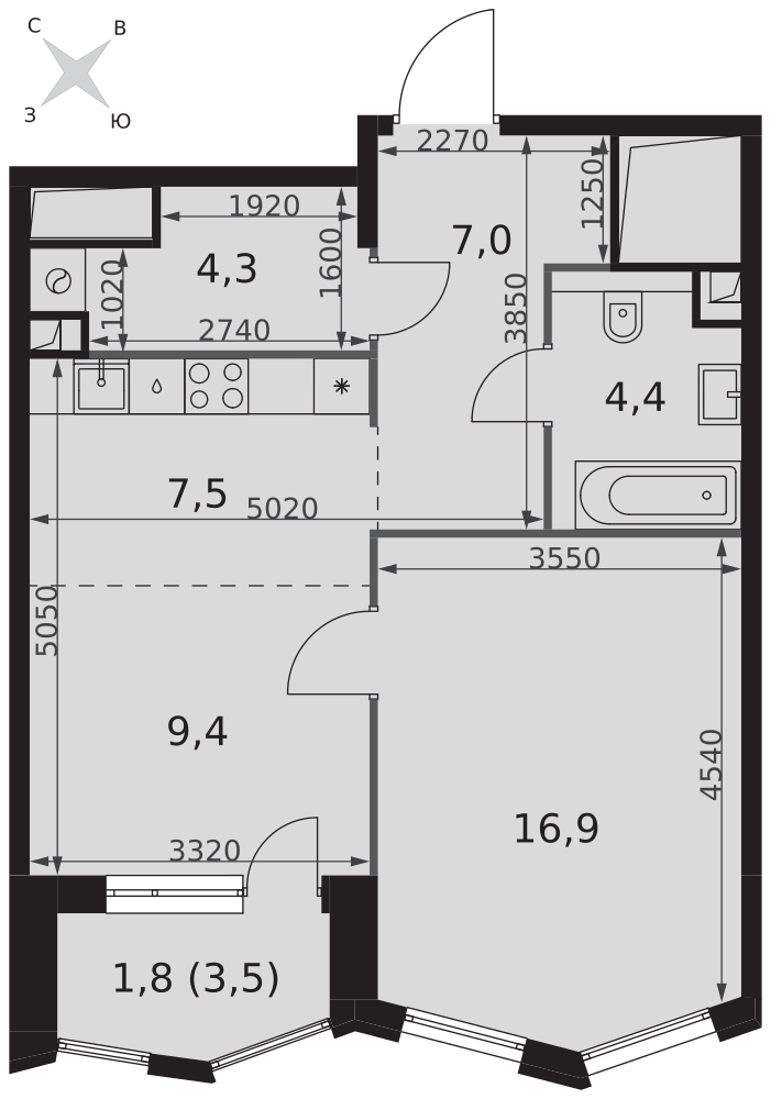 1-комнатная 51 м2 в ЖК Sydney City корпус null этаж 21