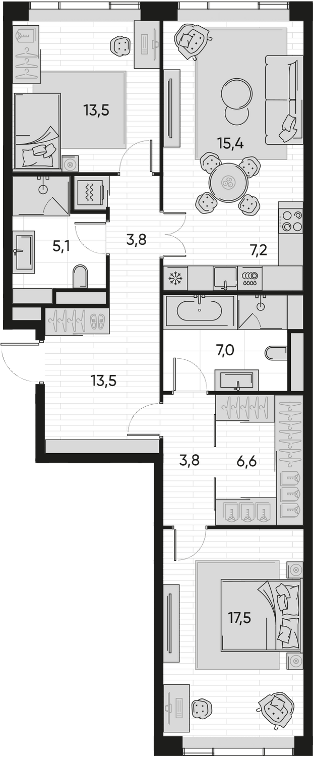 3-комнатная 90 м2 в ЖК Pride корпус null этаж 9