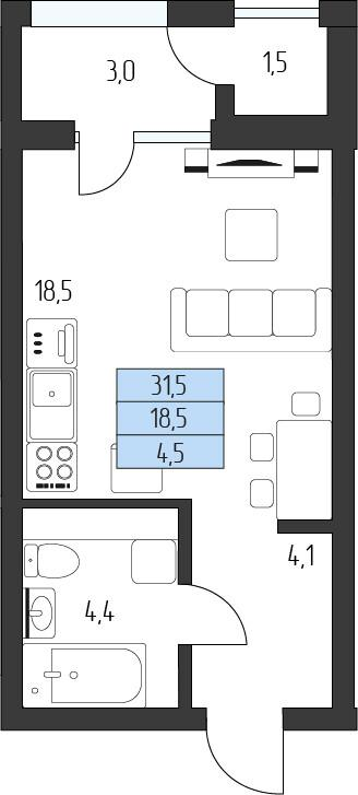 Студия 28 м2 в ЖК Горы Здесь корпус null этаж 3