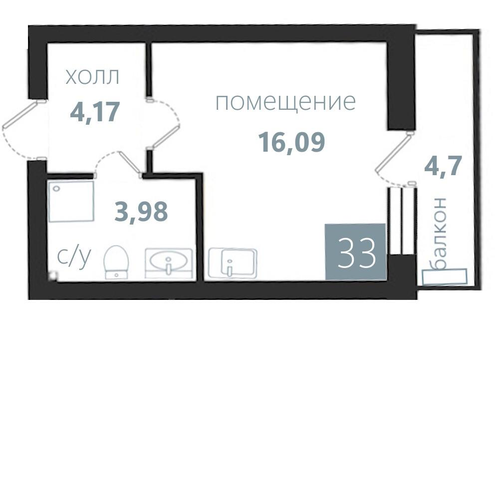 1-комнатная 29 м2 в ЖК Апарт-комплекс «Престиж парк» корпус null этаж 1