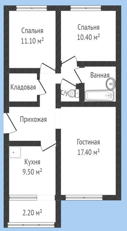 3-комнатная 70.2 м2 в ЖК undefined корпус null этаж 2