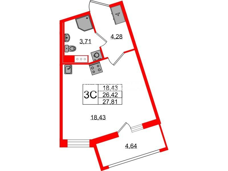Студия 26 м2 в ЖК Астра Континенталь корпус null этаж 10