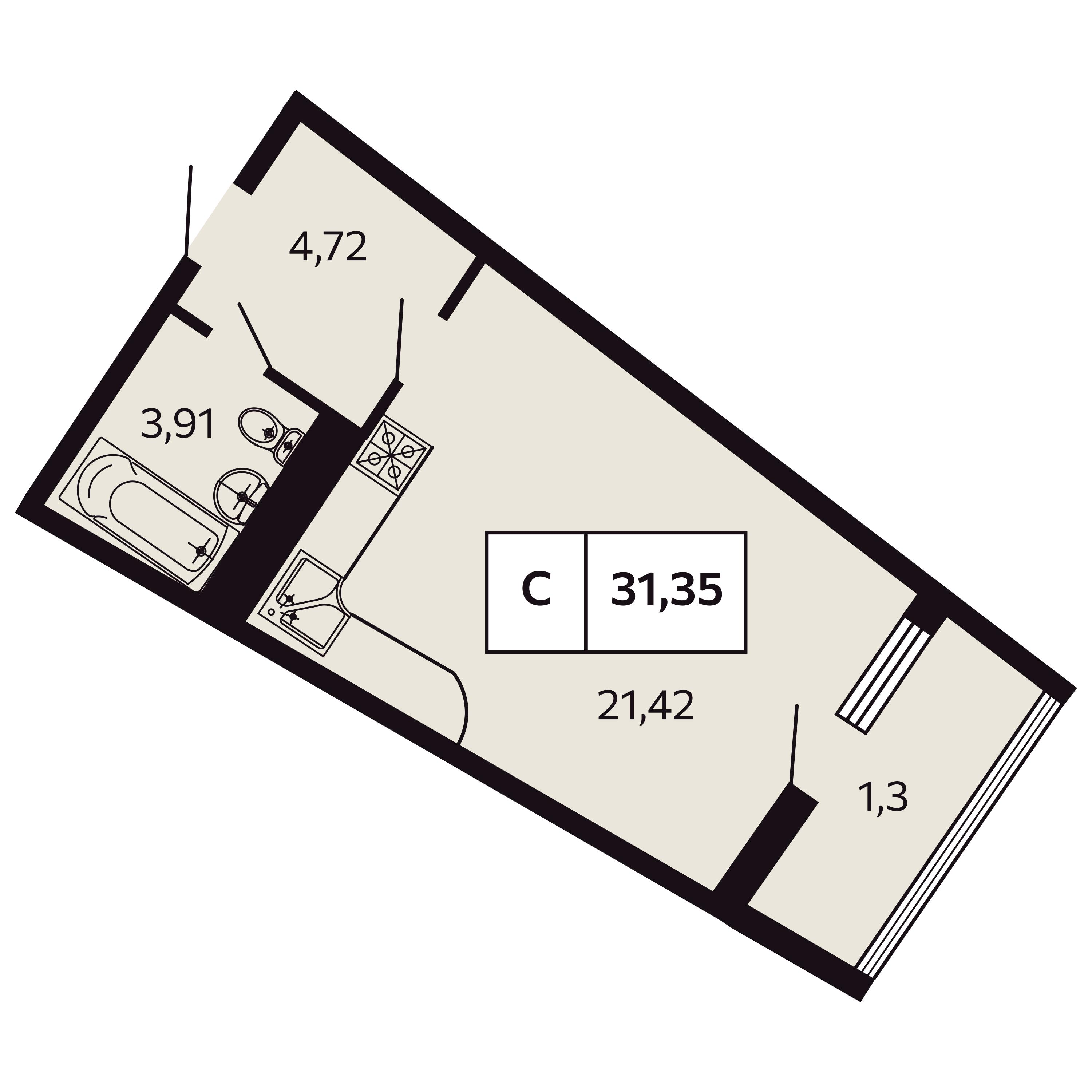 Студия 31 м2 в ЖК Отражение (Сочи) корпус null этаж 6