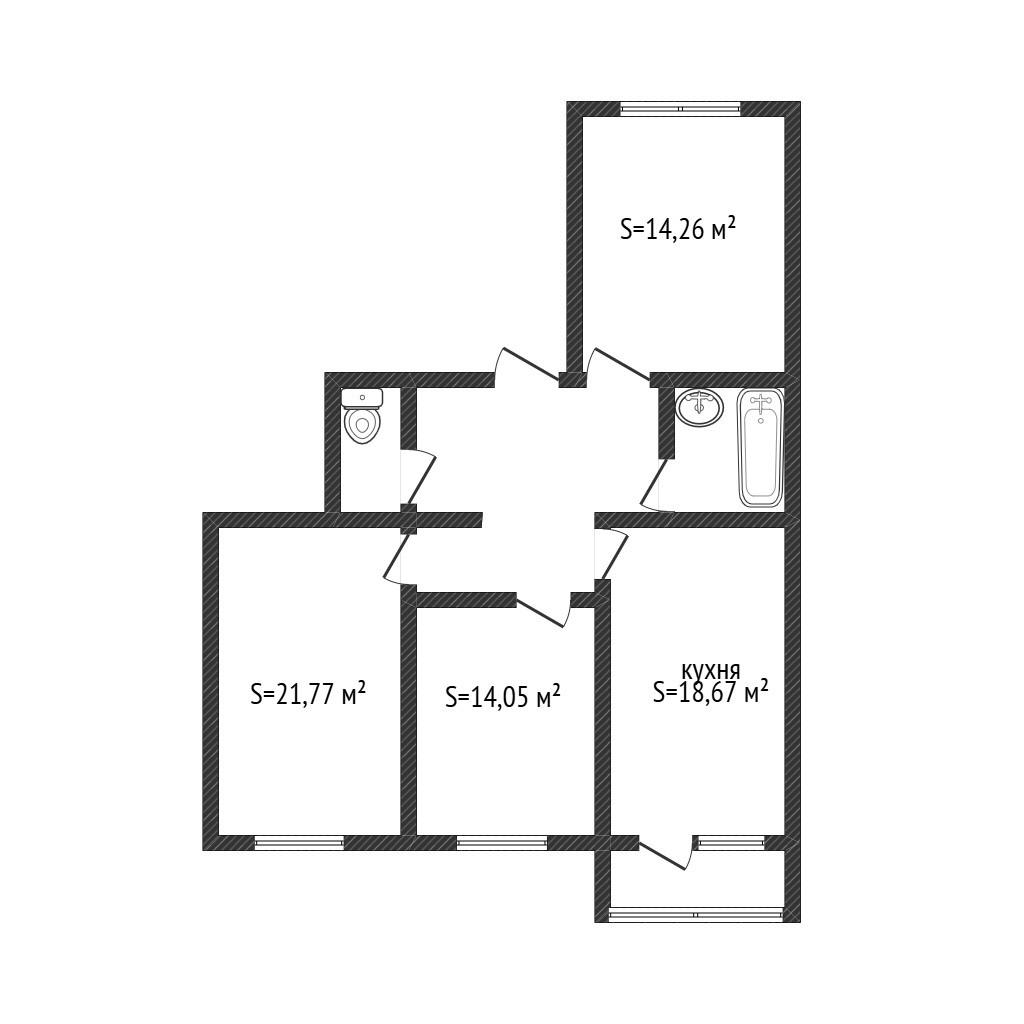 3-комнатная 88.5 м2 в ЖК undefined корпус null этаж 5