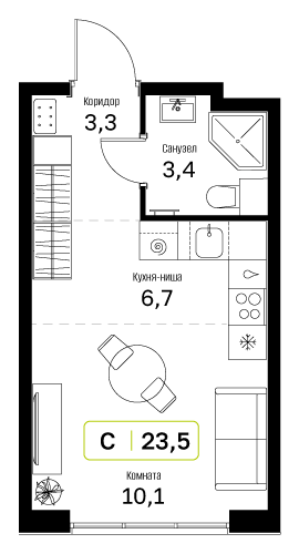 Студия 23 м2 в ЖК Новый Зеленоград корпус null этаж 7