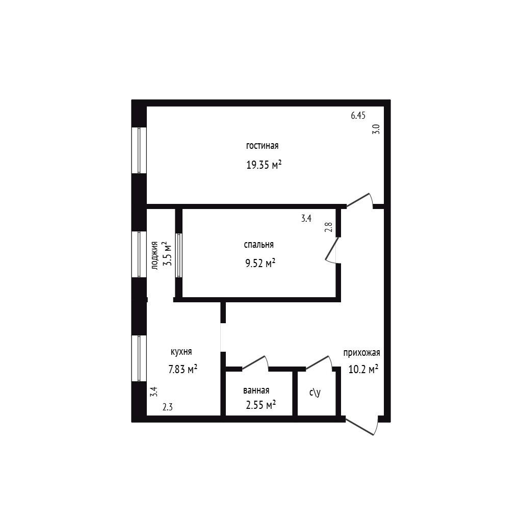 2-комнатная 55 м2 в ЖК undefined корпус null этаж 4