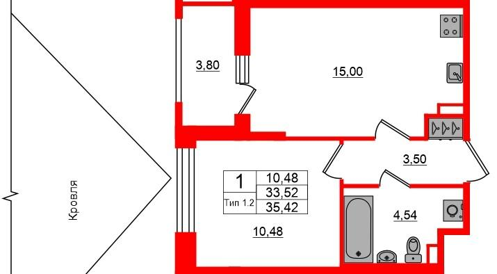 1-комнатная 33 м2 в ЖК Сэтл Ривьера корпус null этаж 2