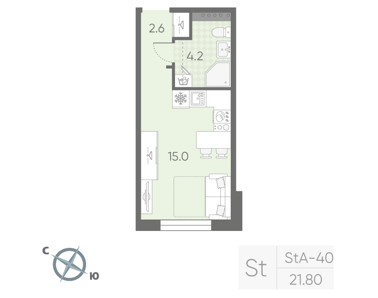 Студия 21 м2 в ЖК Пулково Lake корпус null этаж 3