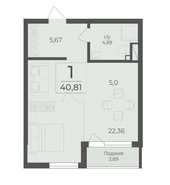 1-комнатная 40.8 м2 в ЖК undefined корпус null этаж 4