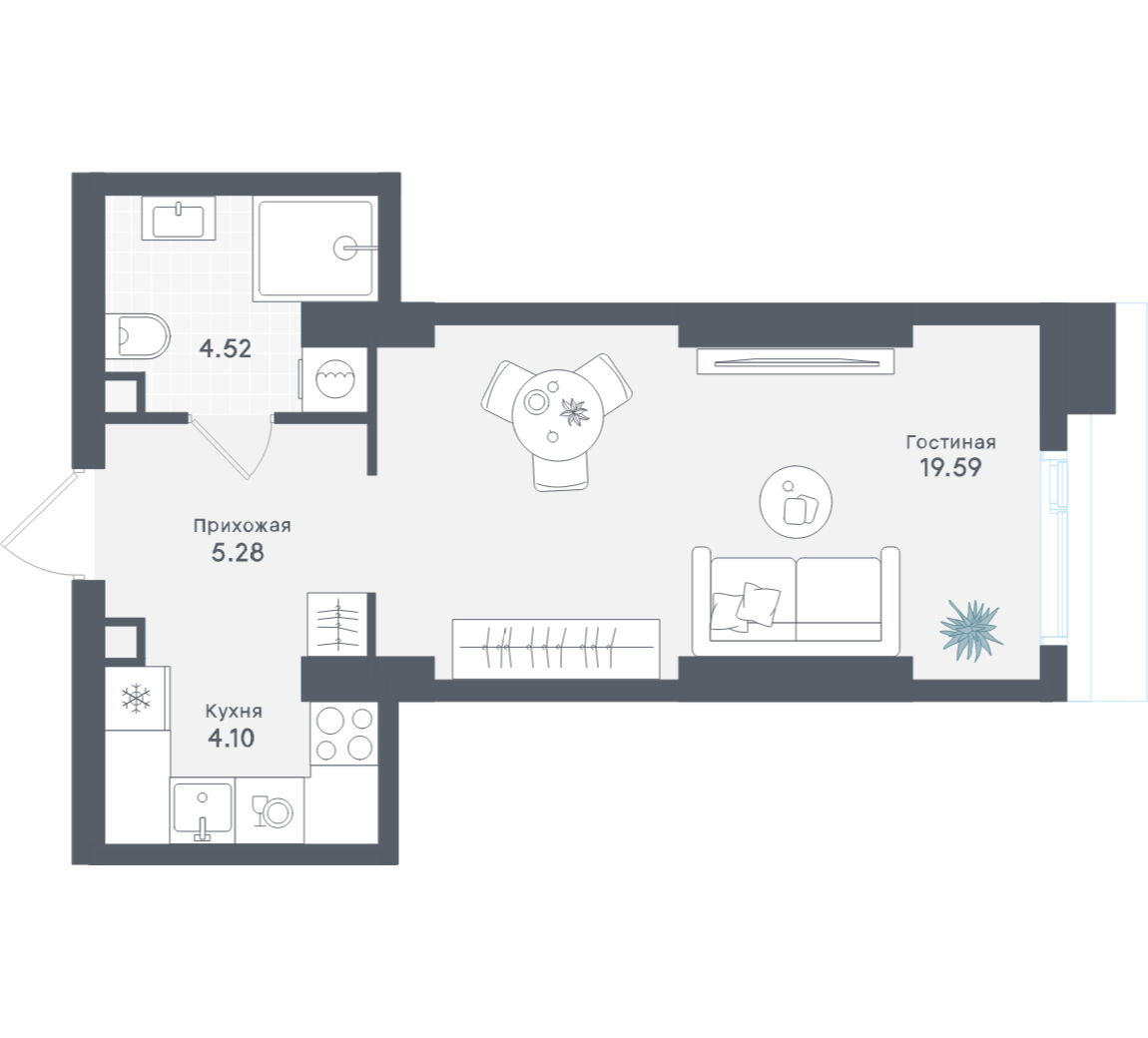 Студия 33 м2 в ЖК Solos корпус null этаж 11