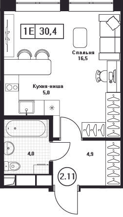 1-комнатная 30 м2 в ЖК Пушкино Град корпус null этаж 8