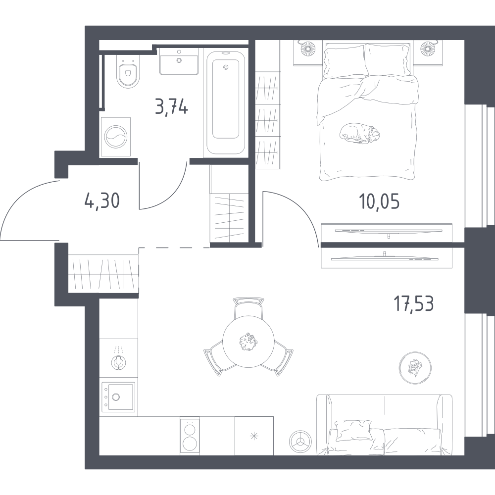 1-комнатная 35 м2 в ЖК Литературный Квартал корпус null этаж 9
