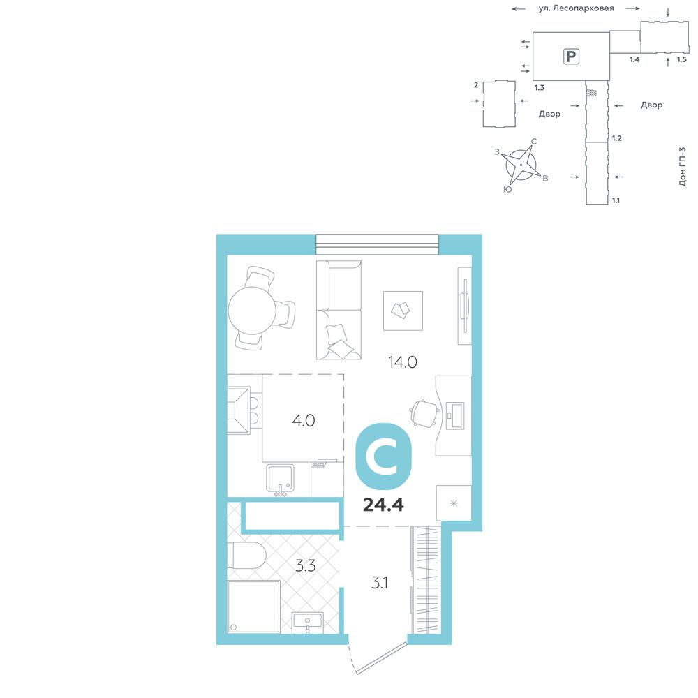 Студия 24 м2 в ЖК Чистые пруды корпус null этаж 4