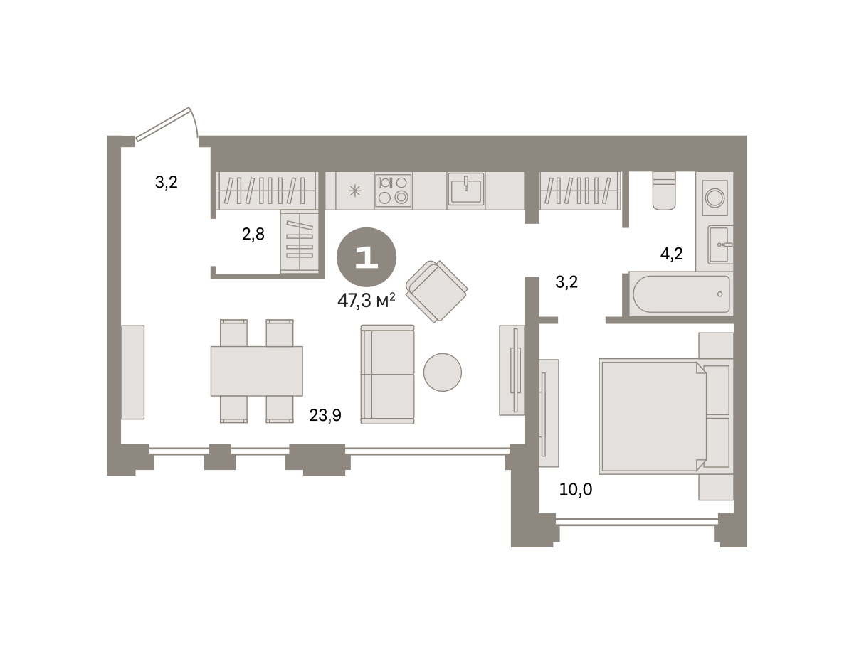 1-комнатная 47 м2 в ЖК Дом А корпус null этаж 13
