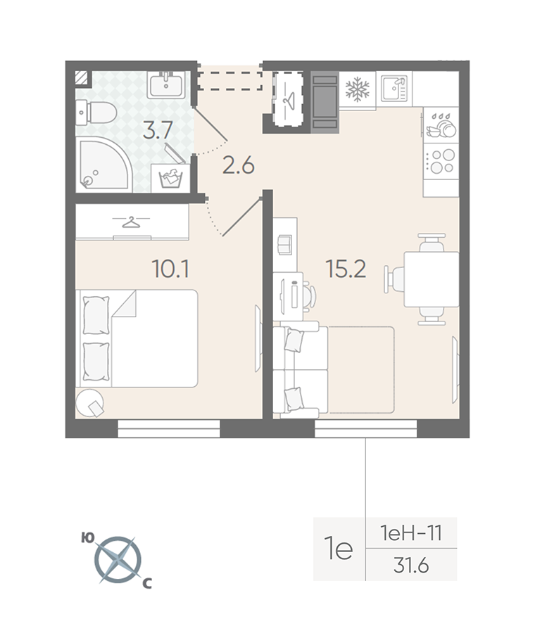1-комнатная 31 м2 в ЖК Пейзажный квартал корпус null этаж 23